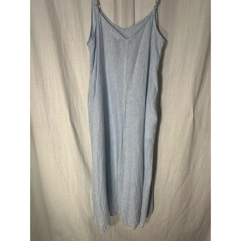 CP Shades Womens Linen Strappy Maxi Dress High Low Hem White Blue Stripes XS